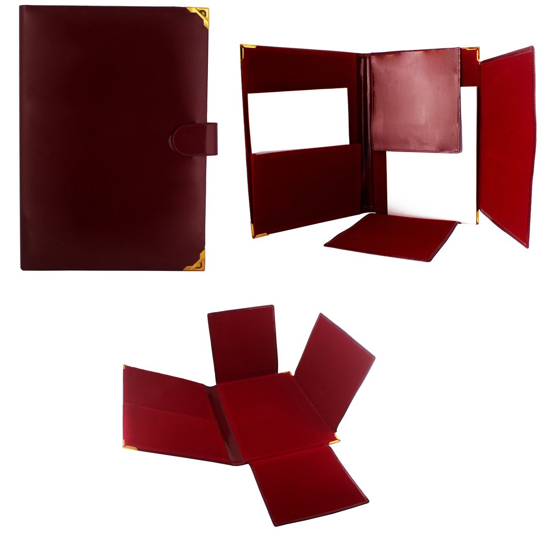 Strap Folder — Maroon Gold Corners